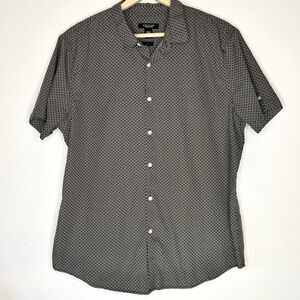 Structure Slim Button Up Shirt Men's Large Short Sleeve Black & Gray‎ geometric